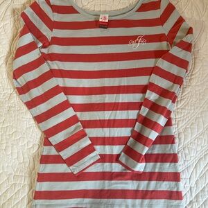 Matilda Jane Coral Red & Gray Striped Top Women’s Medium EUC